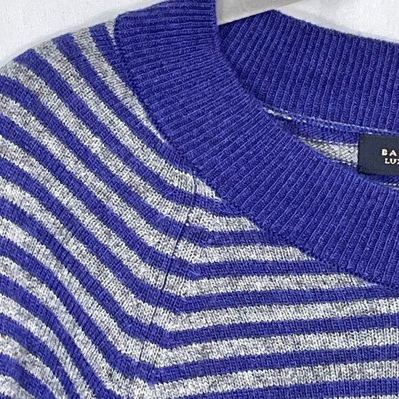 Banana Republic Luxury Cashmere Blend Striped Sweater L | Blue Gray Crewneck - Picture 6 of 14